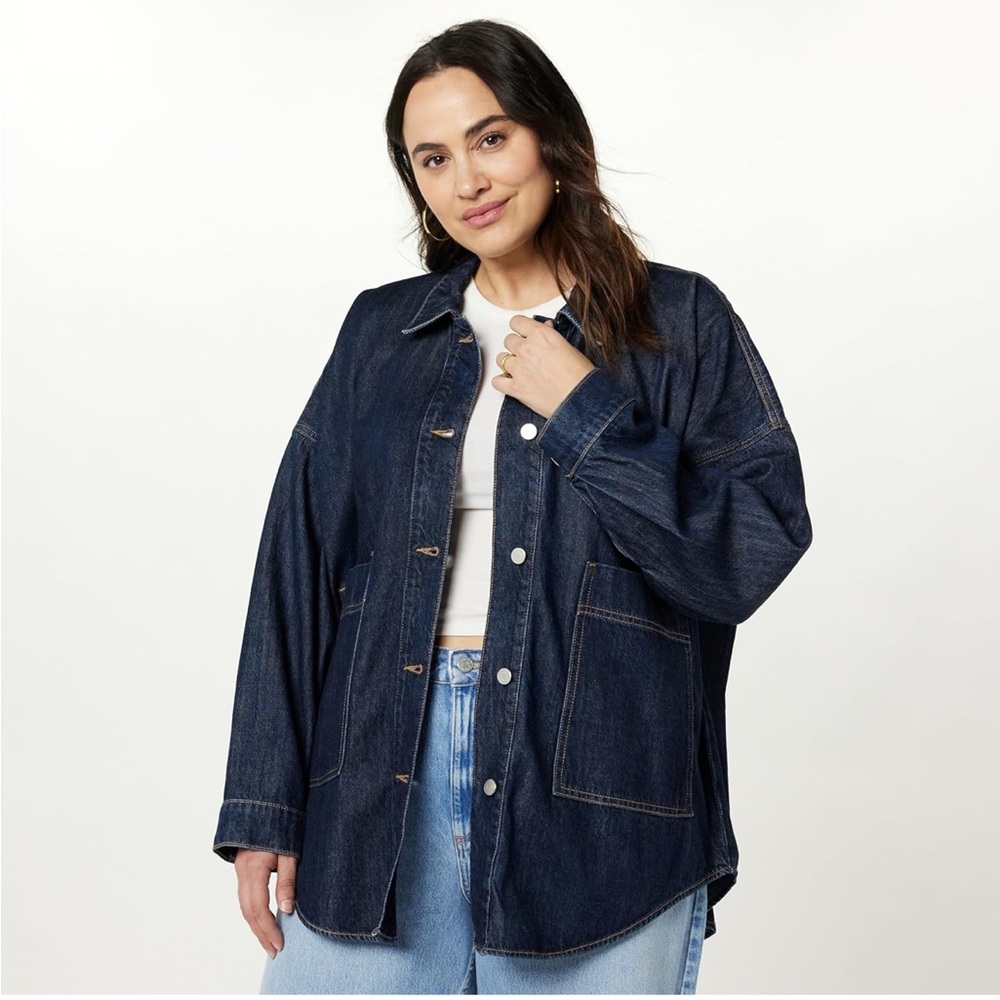 Amazon The Drop womens Pilar Long Denim Shirt Jacket Medium Oversized Shacket